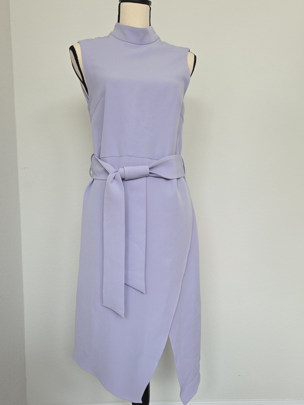 KEEPSAKE the Label Lavender Mock-Neck Midi Dress with Tie Waist Open Back Slit M